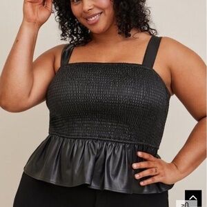 TORRID Peplum Smocked Peplum Ruffled Hem Faux Leather Tank Blouse 00